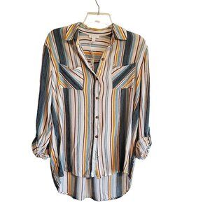 Secret Charm Viscose Button Up Roll Tab Sleeve Blouse‎